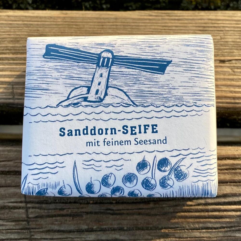 Handgemachte Sanddorn-Seife mit Seesand