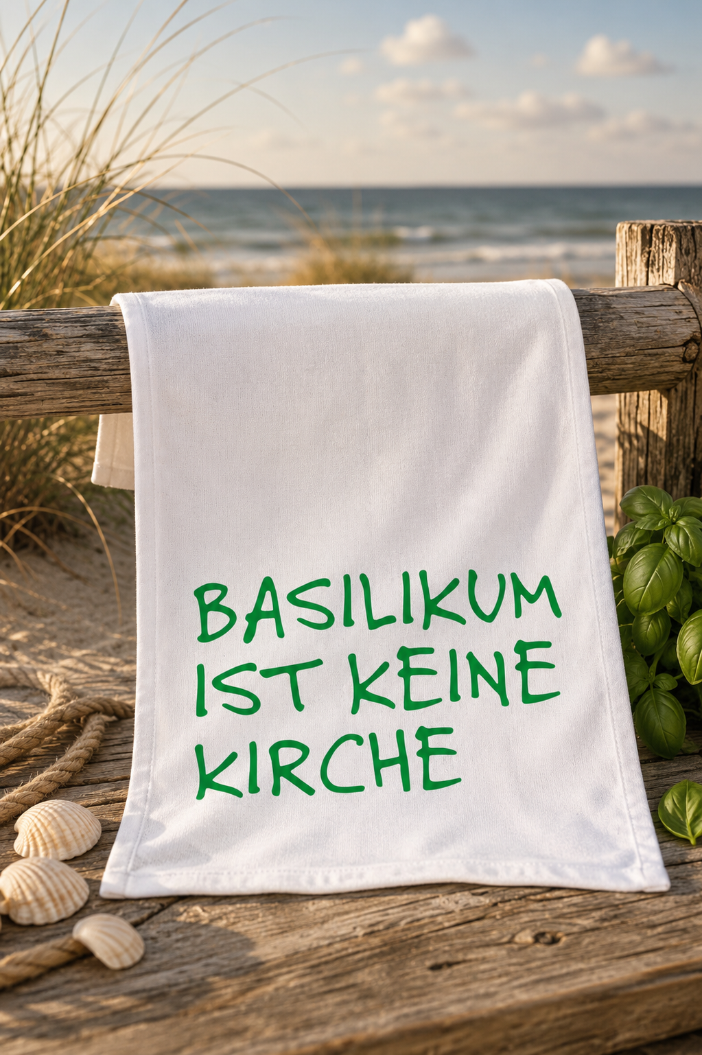 Geschirrtuch „Basilikum“ – ein Wortspiel für die Küche