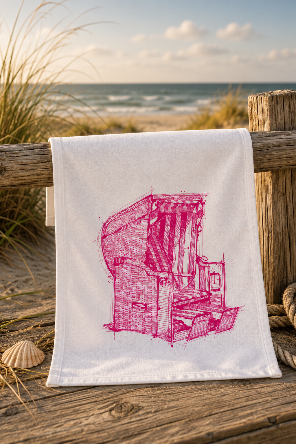 Geschirrtuch „Strandkorb“ – Urlaub für die Küche