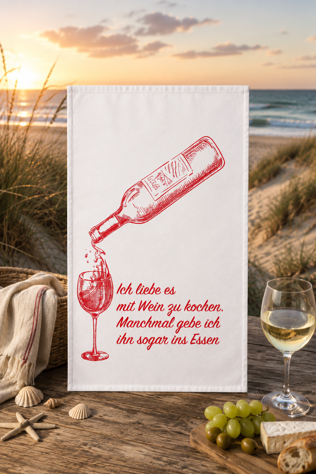 Geschirrtuch „Weinkochen“ – ein guter Tropfen gehört dazu