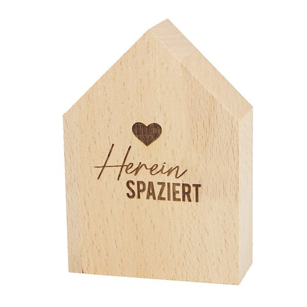 Großes Deko-Holzhäuschen „Hereinspaziert" aus Buchenholz
