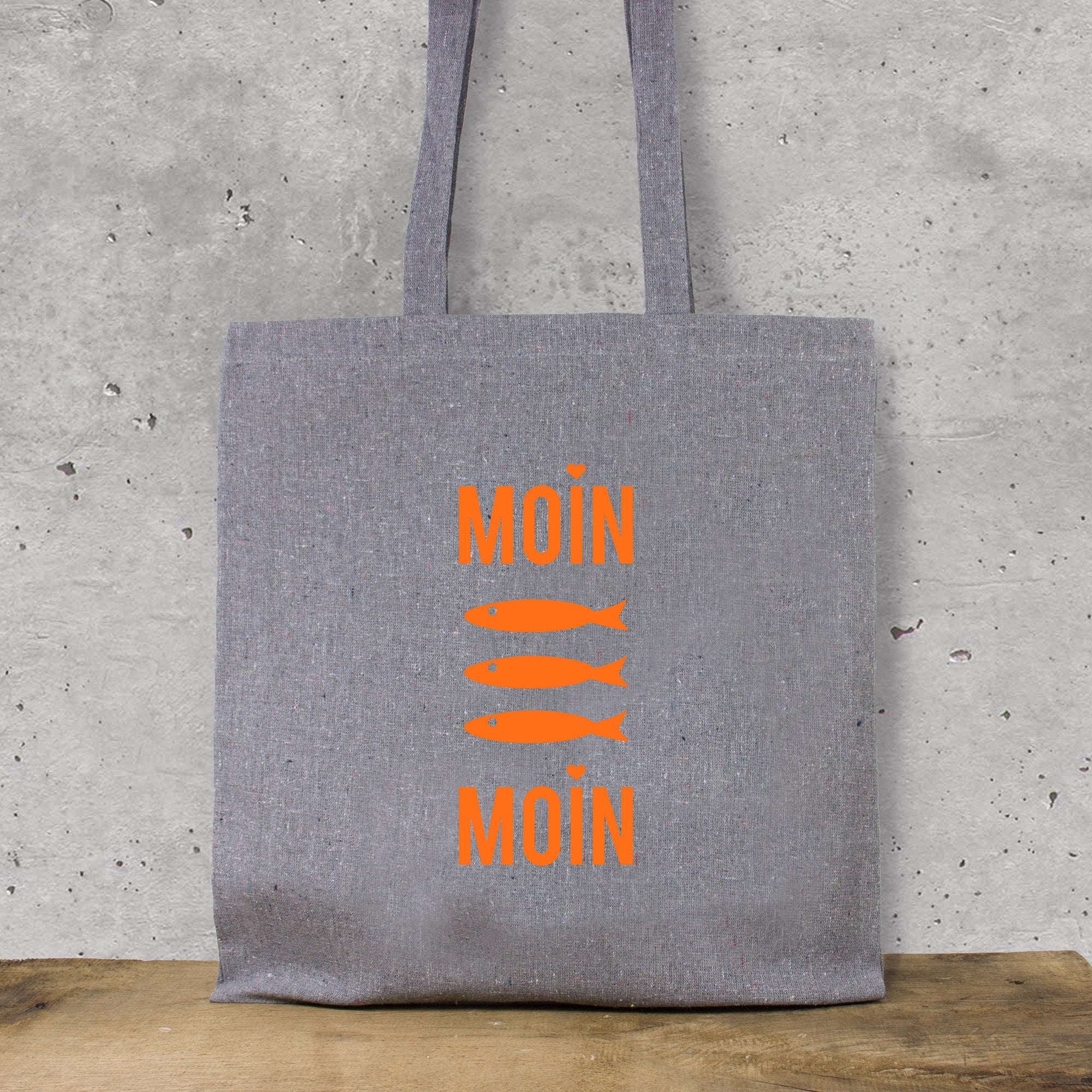 Baumwoll-Beutel Moin Moin Fische (Neon-Orange)